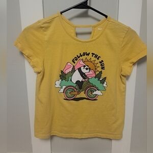 Old Navy “Follow The Sun” Panda Bike Graphic Tee Yellow Girls L (10/12)
